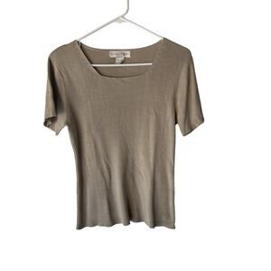 Casual Corner Sweater Vintage Y2k Large Short Sleeve Silk‎ Knit Cottage Top